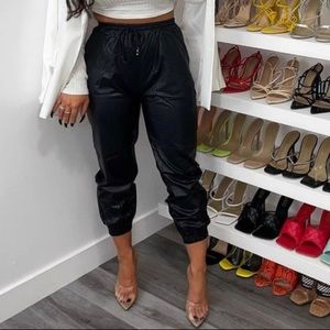Faux leather joggers